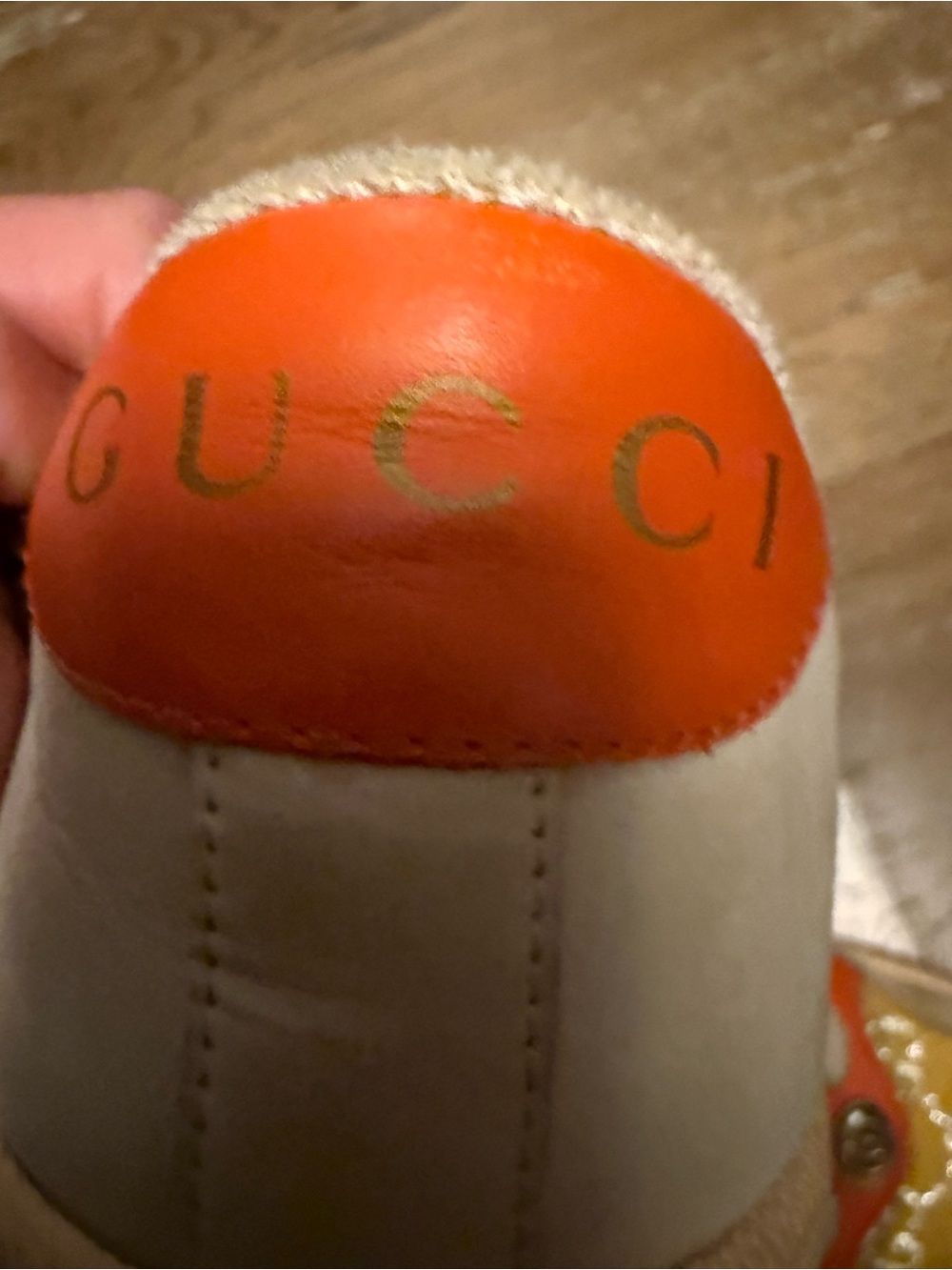 Gucci Beige, Yellow & Orange GG-Pattern Low Top Sneakers - Picture 3 of 3